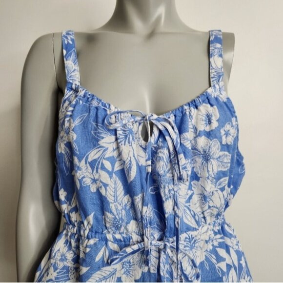 C&C California Flower Print Blue Linen Peplum Waist Tank Top Size XL NWOT - Picture 3 of 12